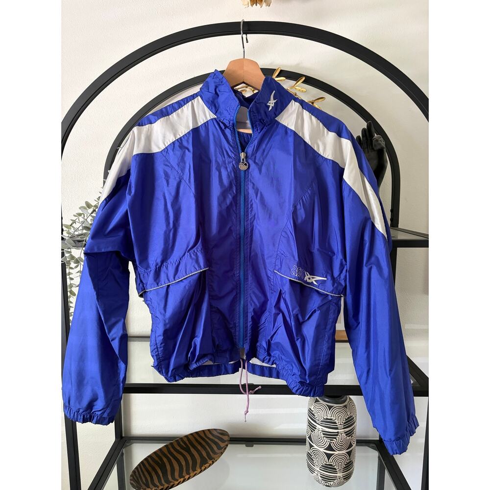 Vintage ASICS Windbreaker Jacket Womens M Blue White Full Zip 90s Running Track